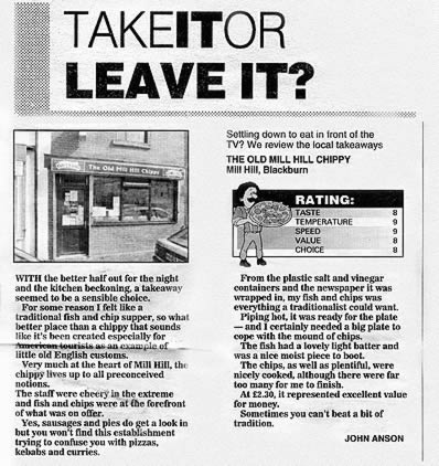 Mill Hill Chippy Newspaper Clipping